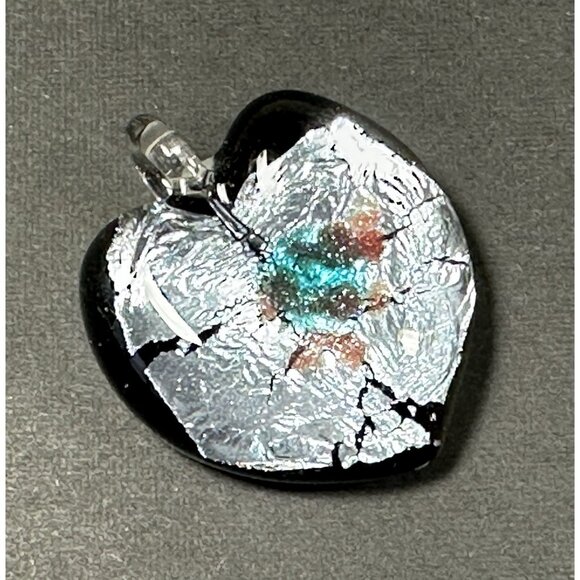 Art Glass Heart Pendant On Cord Dichroic Handcrafted Fused Lampwork 1.5” - Picture 9 of 16